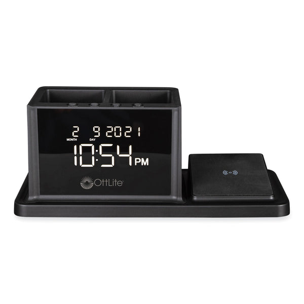 OttLite Wireless Charging Organizer Clock - 10.4" x 4.9" - 1 / Each - Black (OTTA03G5T) Each