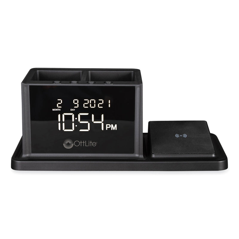 OttLite Wireless Charging Organizer Clock - 10.4" x 4.9" - 1 / Each - Black (OTTA03G5T) Each