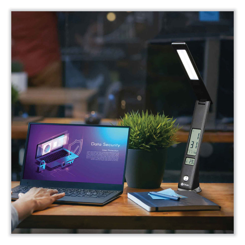 OttLite Wellness Series Rise LED Desk Lamp with Digital Display, 12" to 19" High, Black (OTTCSE13G59) Each