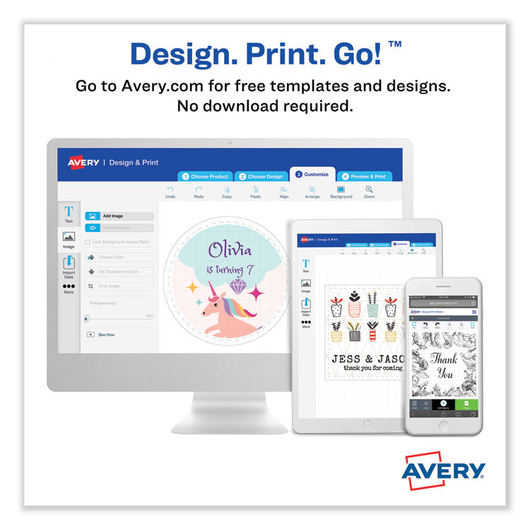 Avery&reg; Matte White Sure Feed Labels, 2 1/2" Diameter, 9/Sheet, 25 Total Sheets, 225 Total Labels (AVE22562)