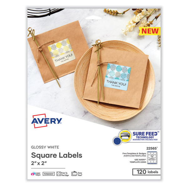 Avery® Laser/Inkjet Media Labels, Inkjet/Laser Printers, 2 x 2, White, 12 Labels/Sheet, 10 Sheets/Pack (AVE22565)