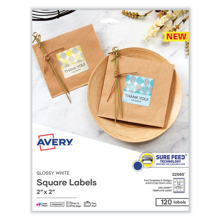 Avery® Laser/Inkjet Media Labels, Inkjet/Laser Printers, 2 x 2, White, 12 Labels/Sheet, 10 Sheets/Pack (AVE22565) Pack of 120