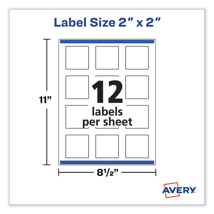 Avery® Laser/Inkjet Media Labels, Inkjet/Laser Printers, 2 x 2, White, 12 Labels/Sheet, 10 Sheets/Pack (AVE22565) Pack of 120