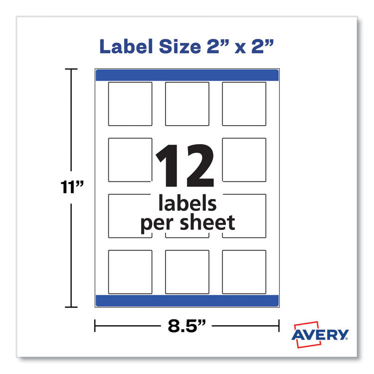 Avery® Square Labels with Sure Feed and TrueBlock, 2 x 2, White, 300/Pack (AVE22806)