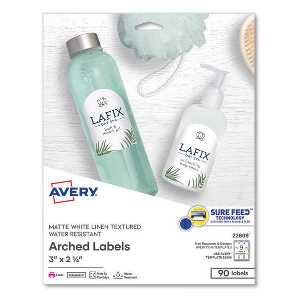 Avery® Textured Arched Print-to-the-Edge Labels, Laser Printers, 3 x 2.25, White, 9/Sheet, 10 Sheets/Pack (AVE22809)