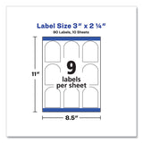 Avery® Textured Arched Print-to-the-Edge Labels, Laser Printers, 3 x 2.25, White, 9/Sheet, 10 Sheets/Pack (AVE22809)