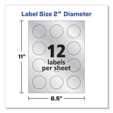 Avery® Round Labels, Inkjet Printers, 2" dia, Silver, 12/Sheet, 8 Sheets/Pack (AVE22824)