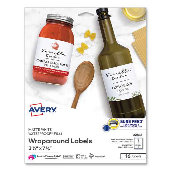 Avery® Durable Water-Resistant Wraparound Labels w/ Sure Feed, 3.25 x 7.75, 16/PK (AVE22835)