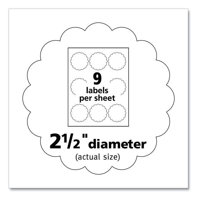 Avery® Print-to-the Edge Labels w/Scalloped Edge, 2 1/2" dia, Pearl Ivory, 72/PK (AVE22836)