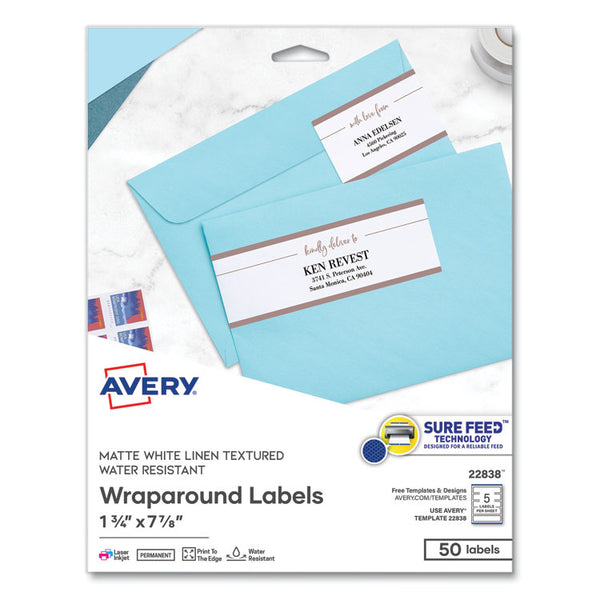 Avery® Rectangle Labels, Inkjet/Laser Printers, 7.85 x 1.75, Textured White, 5/Sheet, 10 Sheets/Pack (AVE22838)