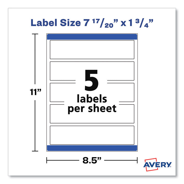 Avery® Rectangle Labels, Inkjet/Laser Printers, 7.85 x 1.75, Textured White, 5/Sheet, 10 Sheets/Pack (AVE22838) Pack of 50