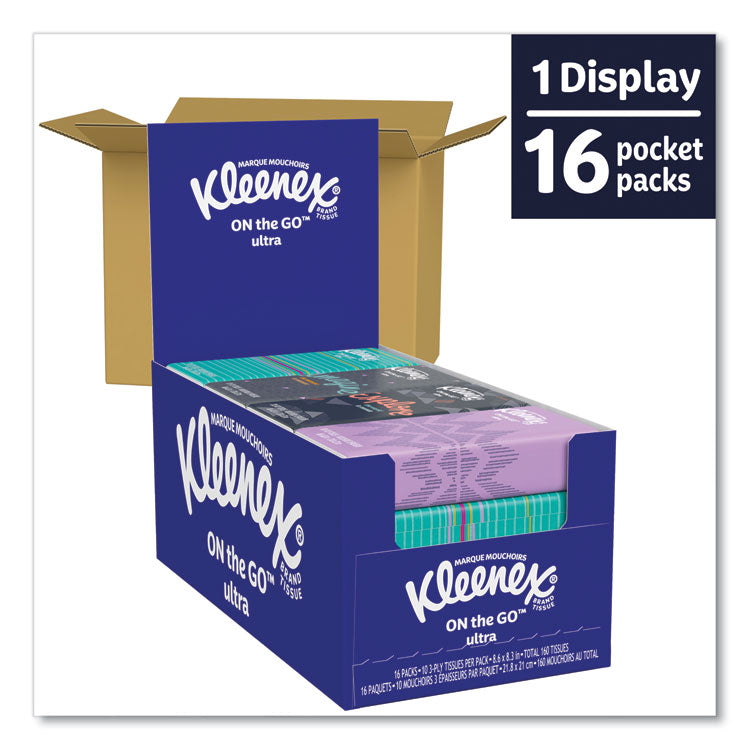 Kleenex® On The Go Packs Facial Tissues, 3-Ply, White, 10/Pouch, 16 Pouches/Pack, 6 Packs/Carton (KCC54635) Case of 6