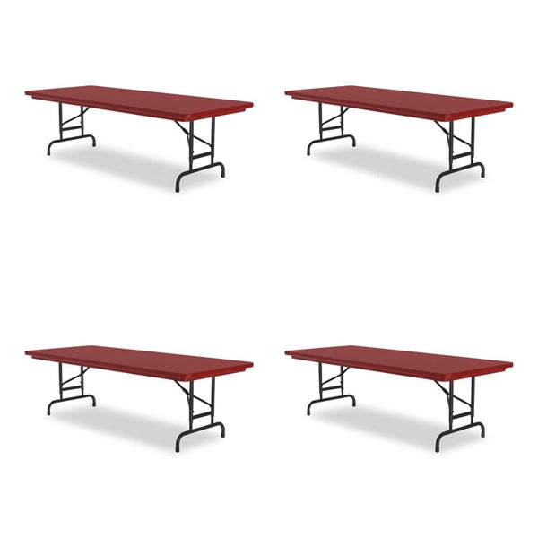 Correll® Adjustable Folding Tables, Rectangular, 72" x 30" x 22" to 32", Red Top, Black Base, 4/Pallet, Ships in 4-6 Business Days (CRLRA3072254P)