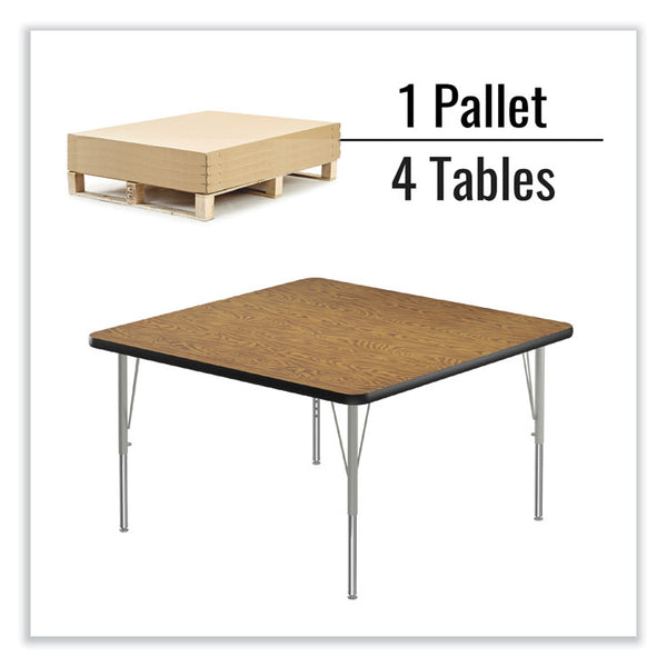 Correll® Adjustable Activity Tables, Square, 48" x 48" x 19" to 29", Medium Oak Top, Silver Legs, 4/Pallet, Ships in 4-6 Business Days (CRL4848TF06954P)