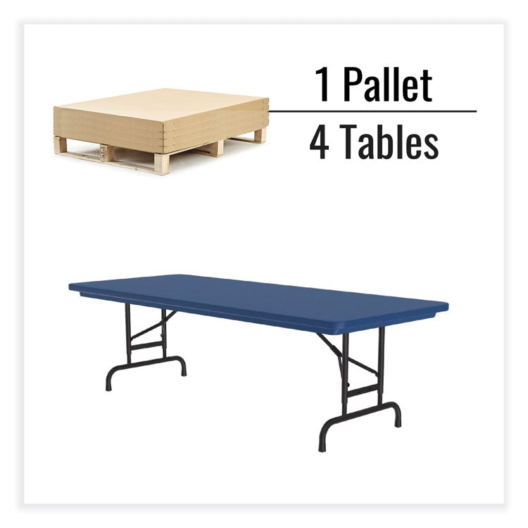 Correll® Adjustable Folding Tables, Rectangular, 72" x 30" x 22" to 32", Blue Top, Black Legs, 4/Pallet, Ships in 4-6 Business Days (CRLRA3072274P) Each