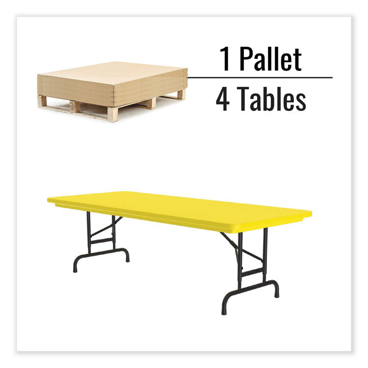 Correll® Adjustable Folding Tables, Rectangular, 72" x 30" x 22" to 32", Yellow Top, Black Legs, 4/Pallet, Ships in 4-6 Business Days (CRLRA3072284P) Each