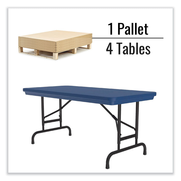 Correll® Adjustable Folding Table, Rectangular, 48" x 24" x 22" to 32", Blue Top, Black Legs, 4/Pallet, Ships in 4-6 Business Days (CRLRA2448274P) Each