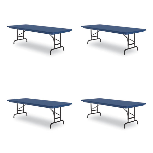 Correll® Adjustable Folding Tables, Rectangular, 72" x 30" x 22" to 32", Blue Top, Black Legs, 4/Pallet, Ships in 4-6 Business Days (CRLRA3072274P)