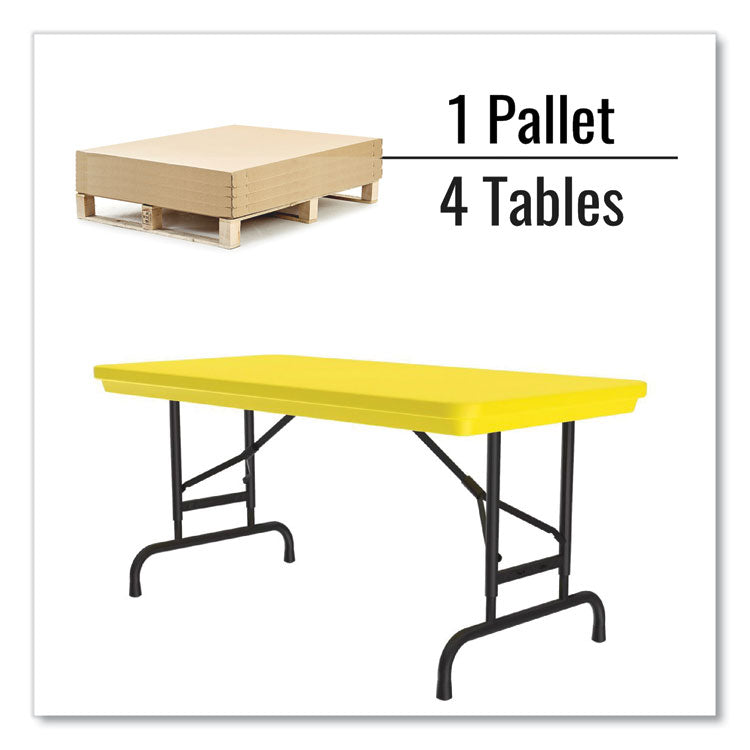 Correll® Adjustable Folding Table, Rectangular, 48" x 24" x 22" to 32", Yellow Top, Black Legs, 4/Pallet, Ships in 4-6 Business Days (CRLRA2448284P) Each