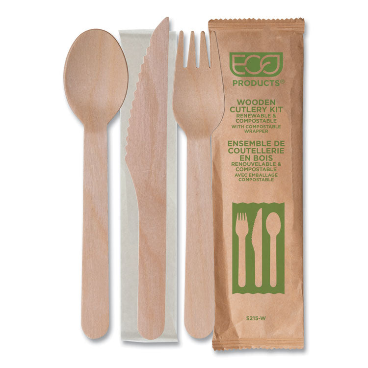 Eco-Products® Wood Cutlery, Fork/Knife/Spoon/Napkin, Natural, 500/Carton (ECOEPS215) Case of 500