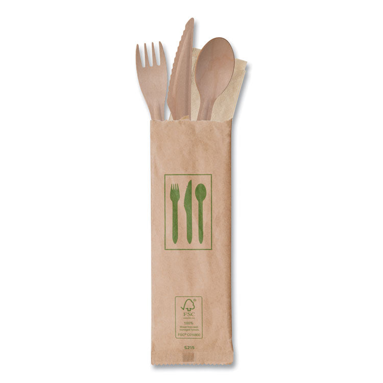 Eco-Products® Wood Cutlery, Fork/Knife/Spoon/Napkin, Natural, 500/Carton (ECOEPS215)