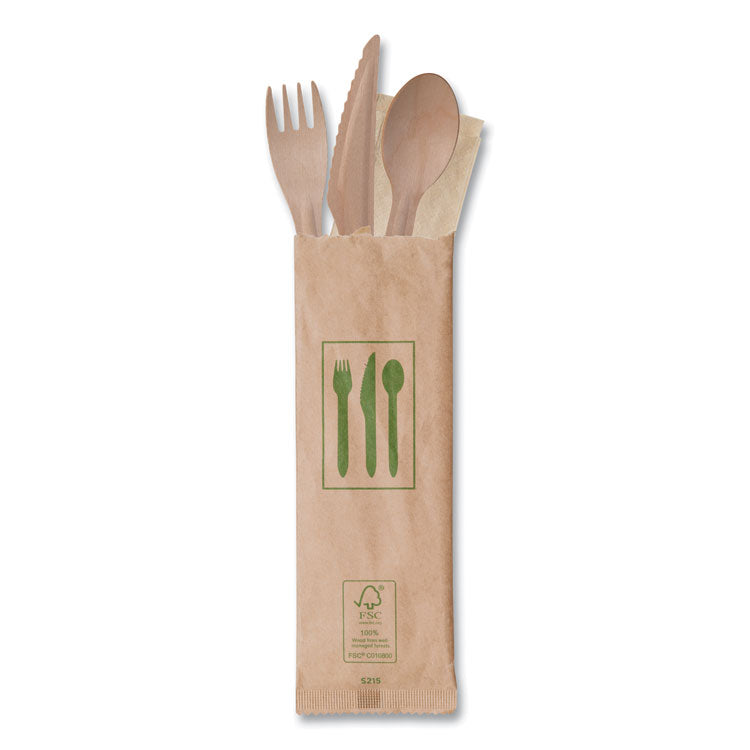 Eco-Products® Wood Cutlery, Fork/Knife/Spoon/Napkin, Natural, 500/Carton (ECOEPS215) Case of 500