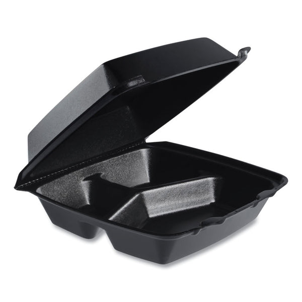 Dart® Insulated Foam Hinged Lid Containers, 3 Compartments, 7.96 x 3.2 x  8.36, Black, Foam, 200/Carton (DCC85HTB3R) Case of 200