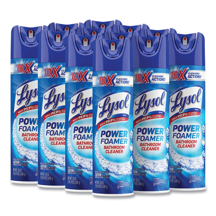 LYSOL® Brand Power Foam Bathroom Cleaner, 24 oz Aerosol Spray, 12/Carton (RAC02569CT)