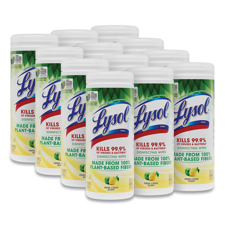 LYSOL® Brand Disinfecting Wipes II Fresh Citrus, 1-Ply, 7 x 7.25, White, 30 Wipes/Canister, 12 Canisters/Carton (RAC49130CT)