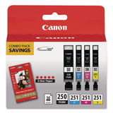 Canon® 6497B004 (PGI-250/CLI-251) Ink/Paper Combo, Black/Cyan/Magenta/Yellow (CNM6497B004) Pack of 4