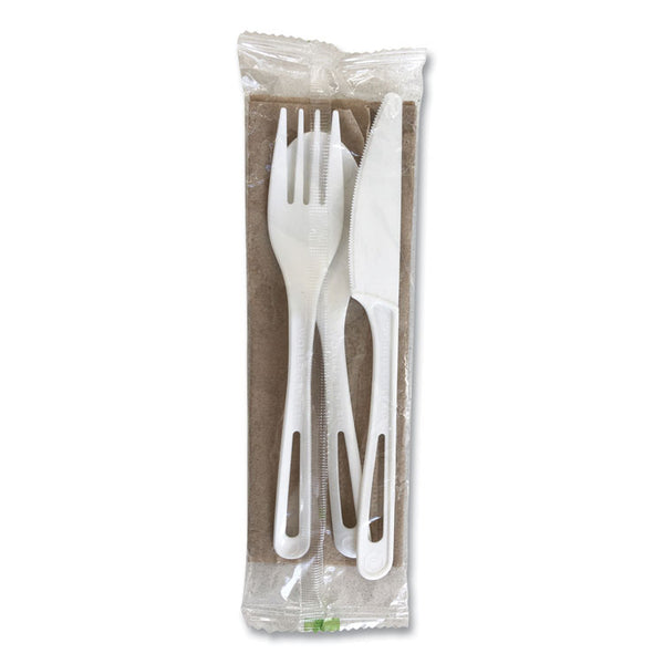 World Centric® TPLA Compostable Cutlery, Fork/Knife/Spoon/Napkin, White, 250/Carton (WORASPSTNL)