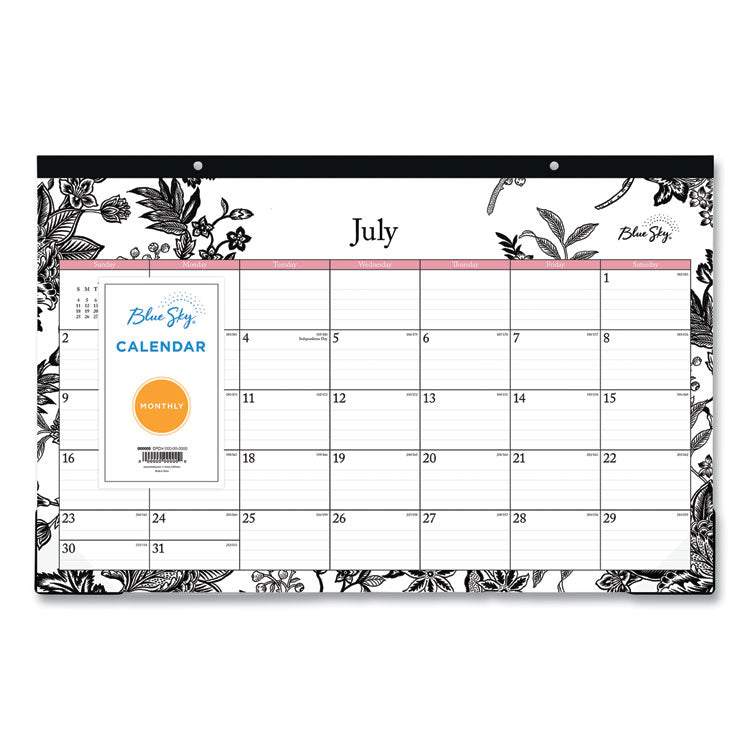 Analeis Academic Year Desk Pad Calendar, Floral Artwork, 17 x 11, White/Black/Coral Sheets, 12-Month (July-June): 2024-2025 (BLS130617) Each