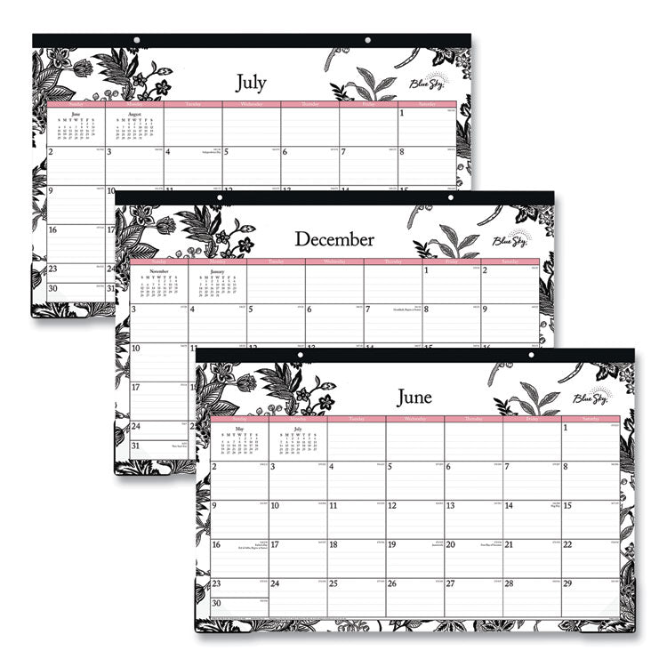 Analeis Academic Year Desk Pad Calendar, Floral Artwork, 17 x 11, White/Black/Coral Sheets, 12-Month (July-June): 2024-2025 (BLS130617) Each