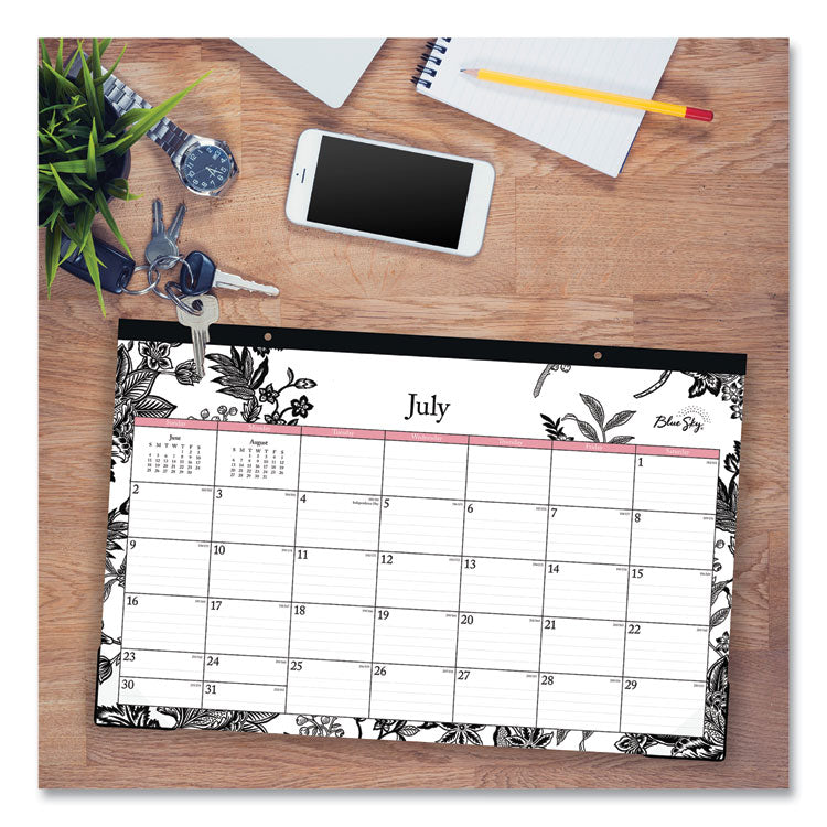 Analeis Academic Year Desk Pad Calendar, Floral Artwork, 17 x 11, White/Black/Coral Sheets, 12-Month (July-June): 2024-2025 (BLS130617) Each