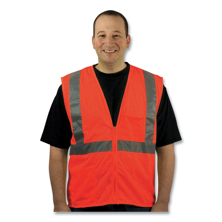 PIP ANSI Class 2 Two-Pocket Zipper Mesh Safety Vest, Polyester Mesh, 2X-Large, Orange (PID3020702ZOR2X) Each