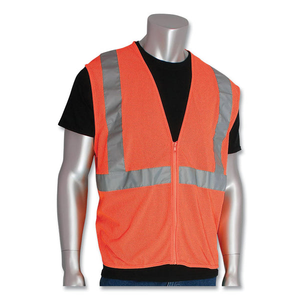 PIP ANSI Class 2 Two-Pocket Zipper Mesh Safety Vest, Polyester Mesh, X-Large, Orange (PID3020702ZORXL) Each