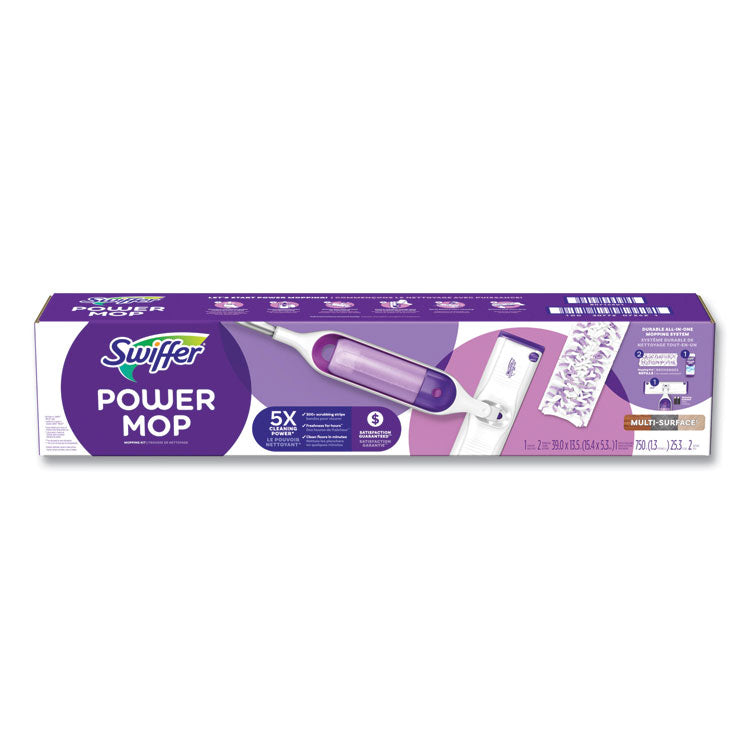 Swiffer® PowerMop Starter Kit, 15.4 x 5.3 White/Purple Cloth Head, 26" Silver Aluminum Handle (PGC07242)