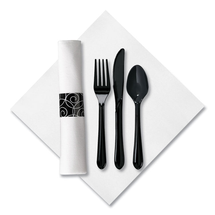 Hoffmaster® CaterWrap Heavyweight Cutlery Combo, Fork/Spoon/Knife/Napkin, Black, 100/Carton (HFM119971) Case of 100