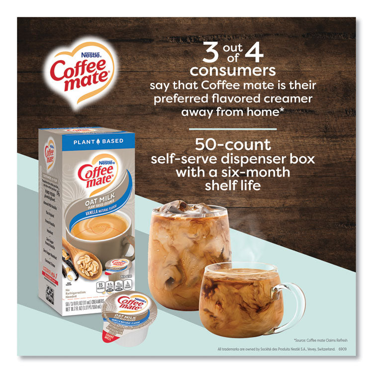 Coffee mate® Plant-Based Oat Milk Liquid Creamers, Natural Vanilla, 0.38 oz Mini Cups, 50/Box (NES19891BX)