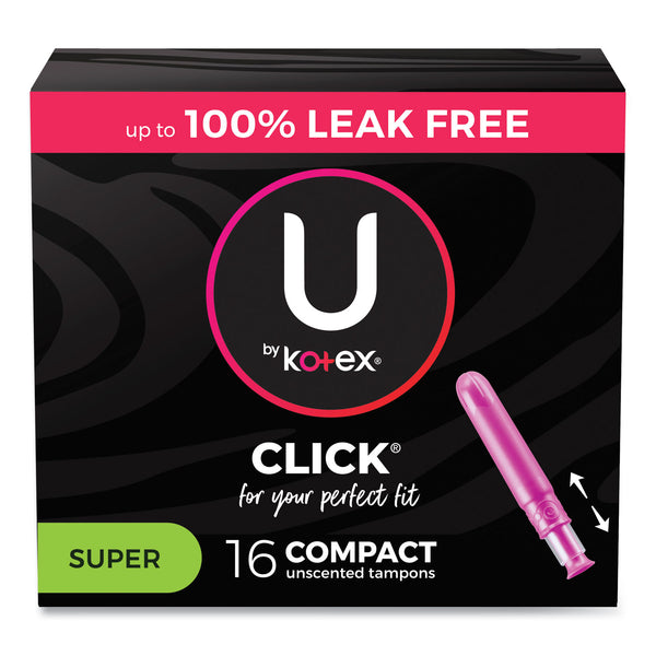 Kotex® U by Kotex Click Compact Tampons, Super Absorbency, 16/Pack, 8 Packs/Carton (KCM51581) Case of 8
