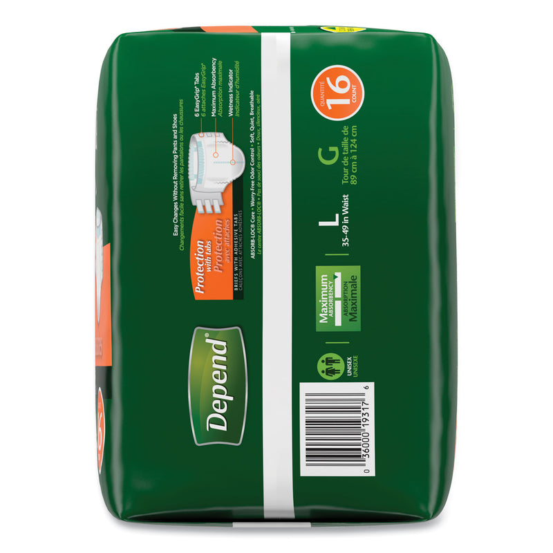 Depend® Incontinence Protection with Tabs, 35" to 49" Waist, 16/Pack, 3 Packs/Carton (KCM35458) Case of 3