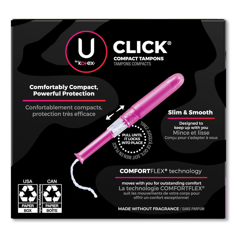 Kotex® U by Kotex Click Compact Tampons, Super Absorbency, 16/Pack, 8 Packs/Carton (KCM51581) Case of 8