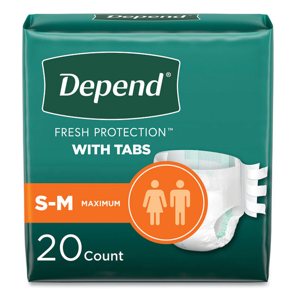 Depend® Incontinence Protection with Tabs, Small/Medium, 19" to 34" Waist, 20/Pack, 3 Packs/Carton (KCC35456)