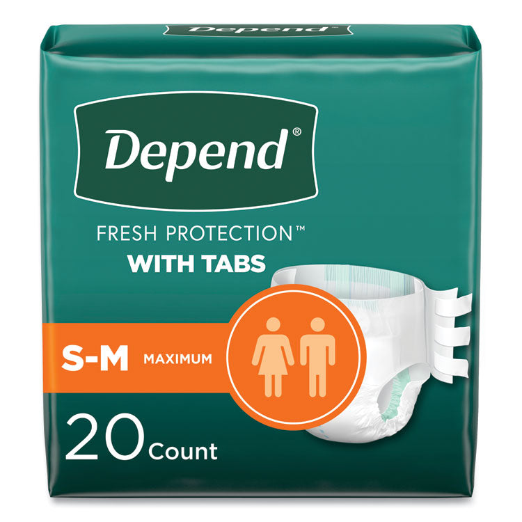 Depend® Incontinence Protection with Tabs, Small/Medium, 19" to 34" Waist, 20/Pack, 3 Packs/Carton (KCC35456) Case of 3