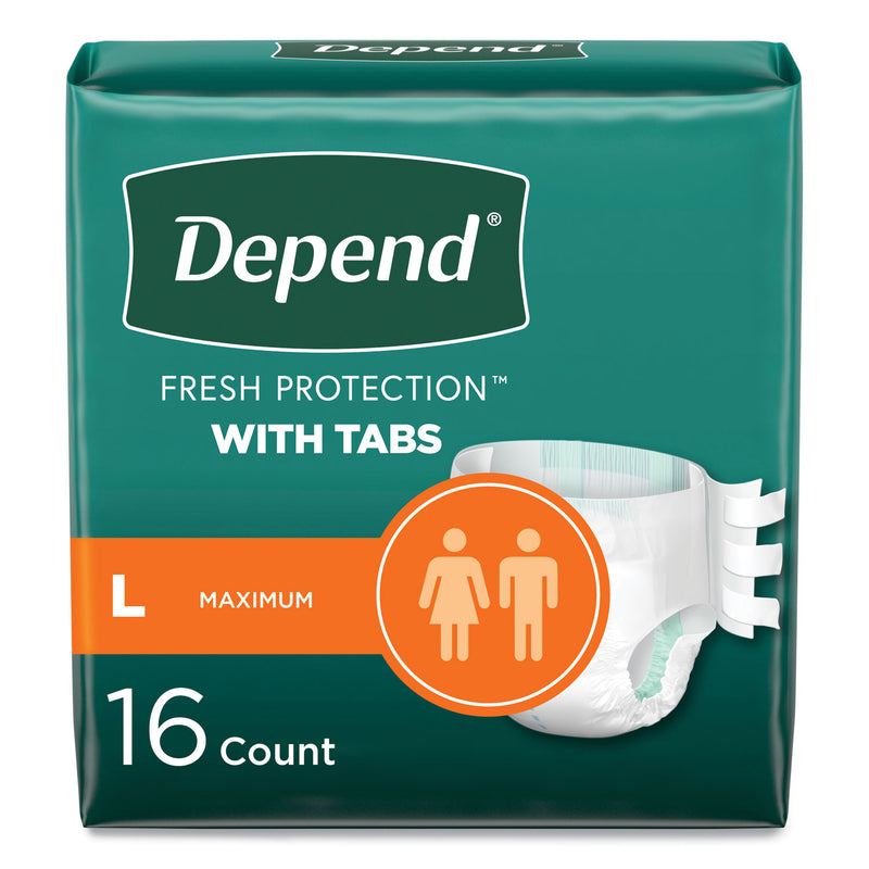 Depend® Incontinence Protection with Tabs, 35" to 49" Waist, 16/Pack, 3 Packs/Carton (KCM35458) Case of 3
