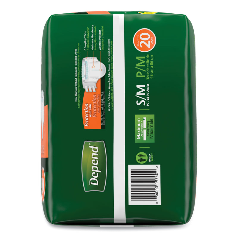 Depend® Incontinence Protection with Tabs, Small/Medium, 19" to 34" Waist, 20/Pack, 3 Packs/Carton (KCM35456) Case of 3