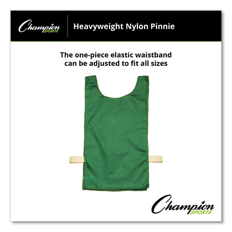 Champion Sports Heavyweight Pinnies, Nylon, One Size, Green, 1/Dozen (CSINP1GN) Box of 12