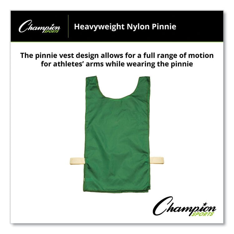 Champion Sports Heavyweight Pinnies, Nylon, One Size, Green, 1/Dozen (CSINP1GN) Box of 12