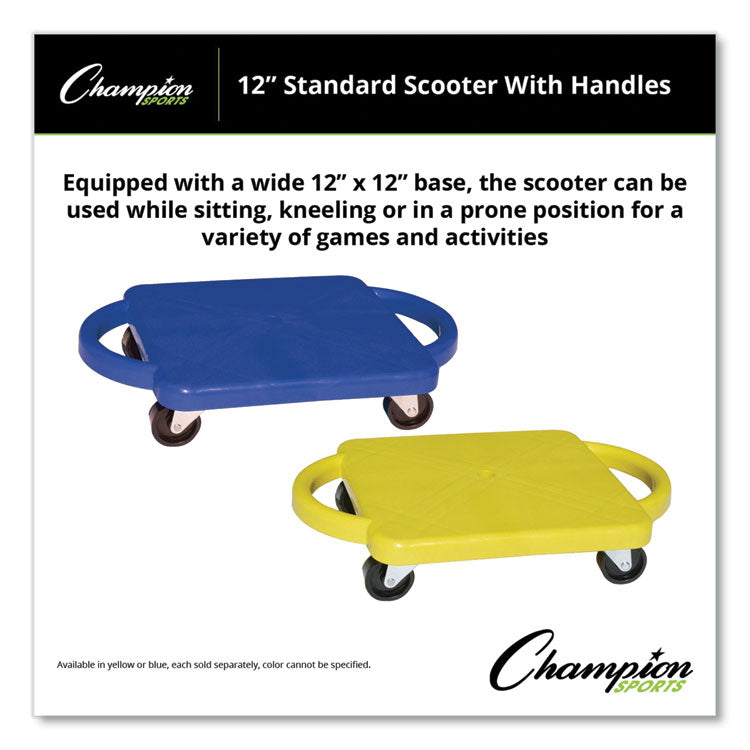 Champion Sports Scooter with Handles, Blue/Yellow, 4 Rubber Swivel Casters, Plastic, 12 x 12 (CSIPGH12) Each