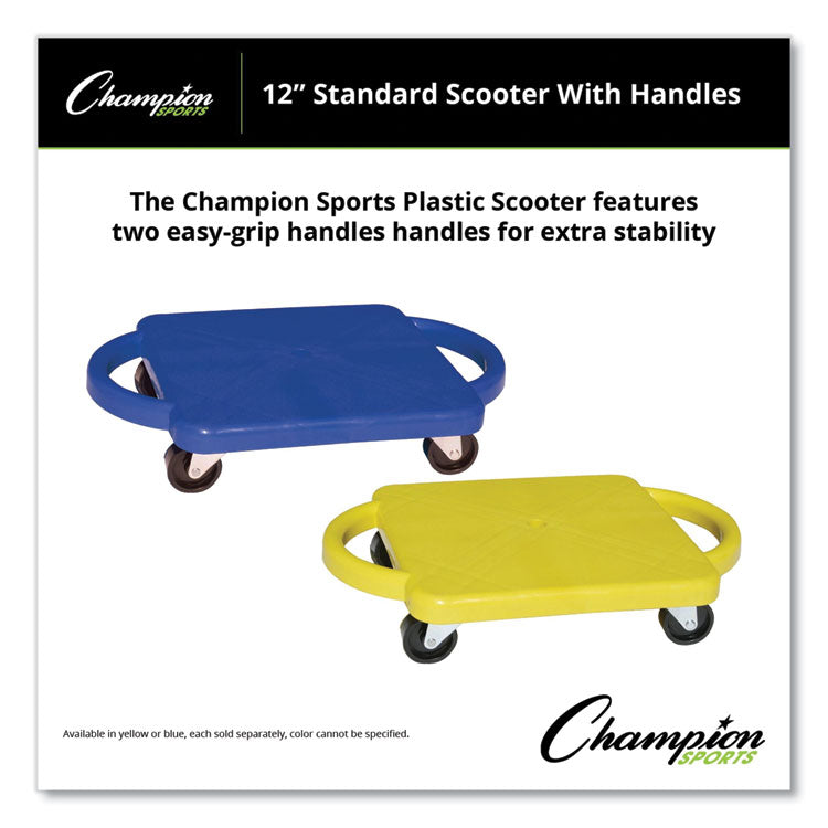 Champion Sports Scooter with Handles, Blue/Yellow, 4 Rubber Swivel Casters, Plastic, 12 x 12 (CSIPGH12) Each